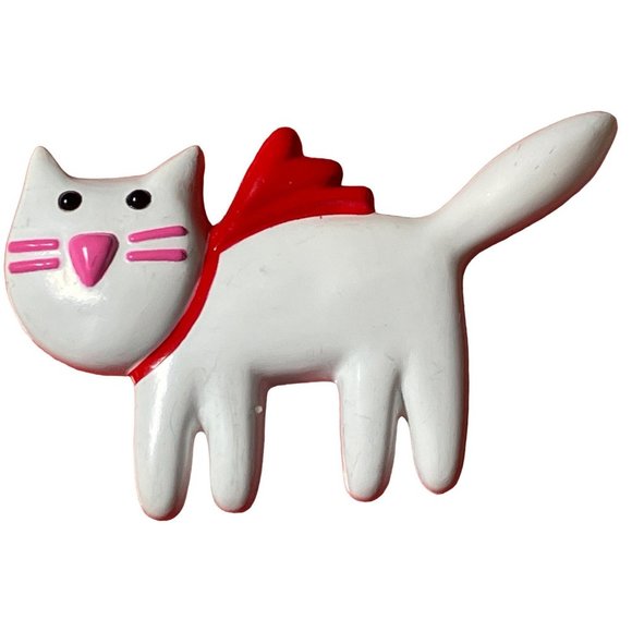 Vintage Hallmark Lapel Pin "Ready, Willing And Loveable" Valentine's White Cat - Picture 3 of 6